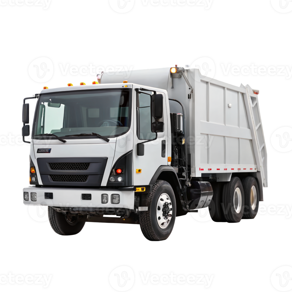 White garbage truck isolated on transparent background png