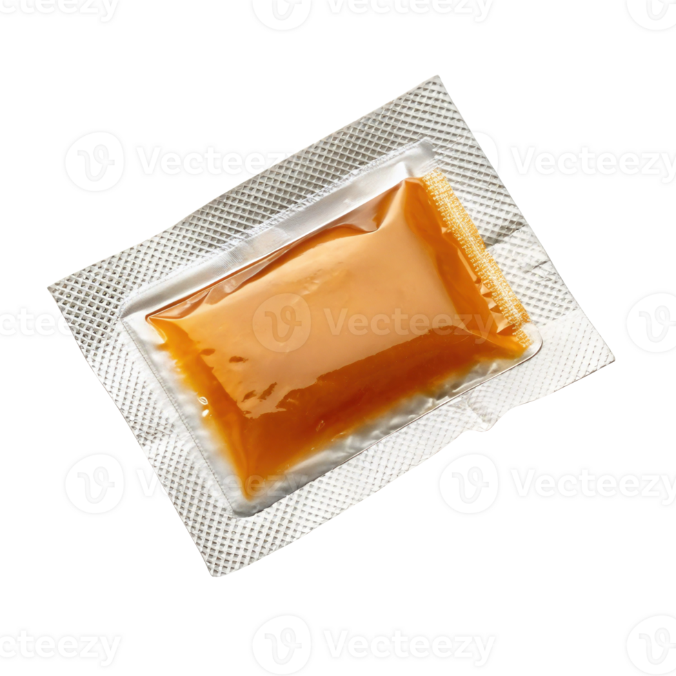 Hydrogel burn dressing packet torn open on transparent background png