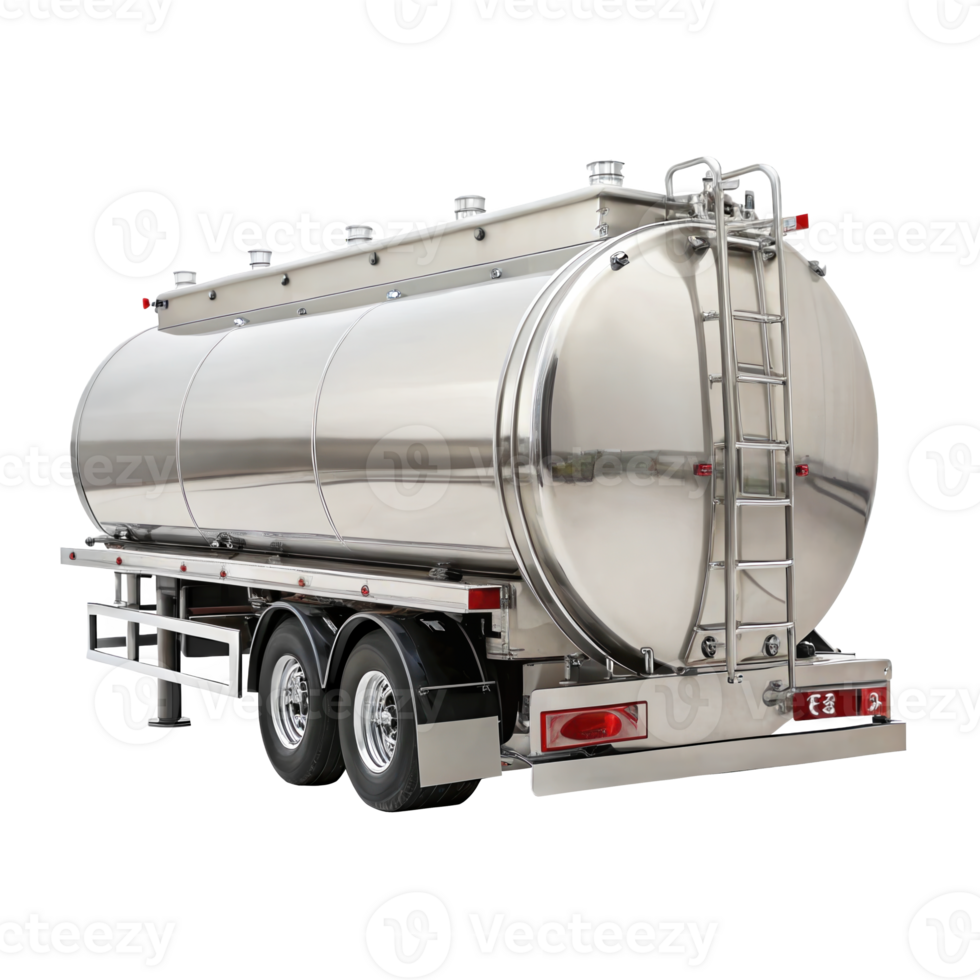 Stainless steel tanker trailer isolated on transparent background png