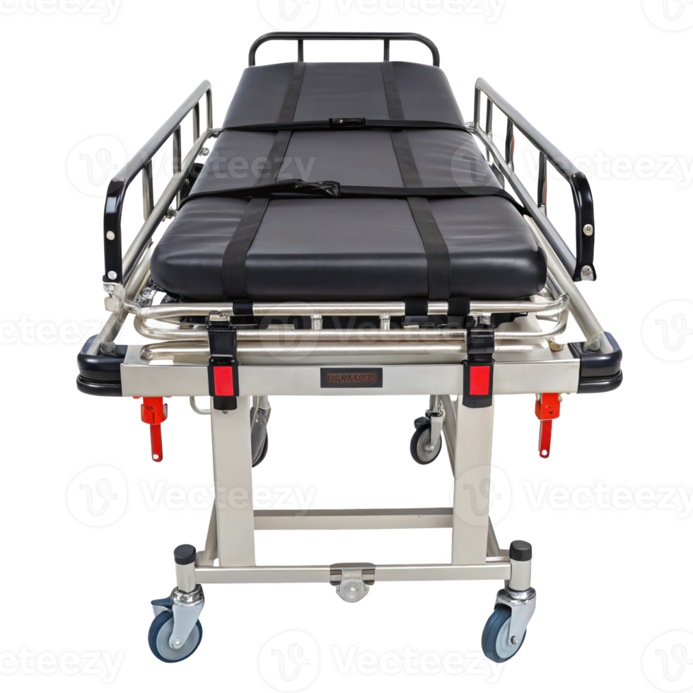 Empty modern ambulance gurney stretcher on transparent background png