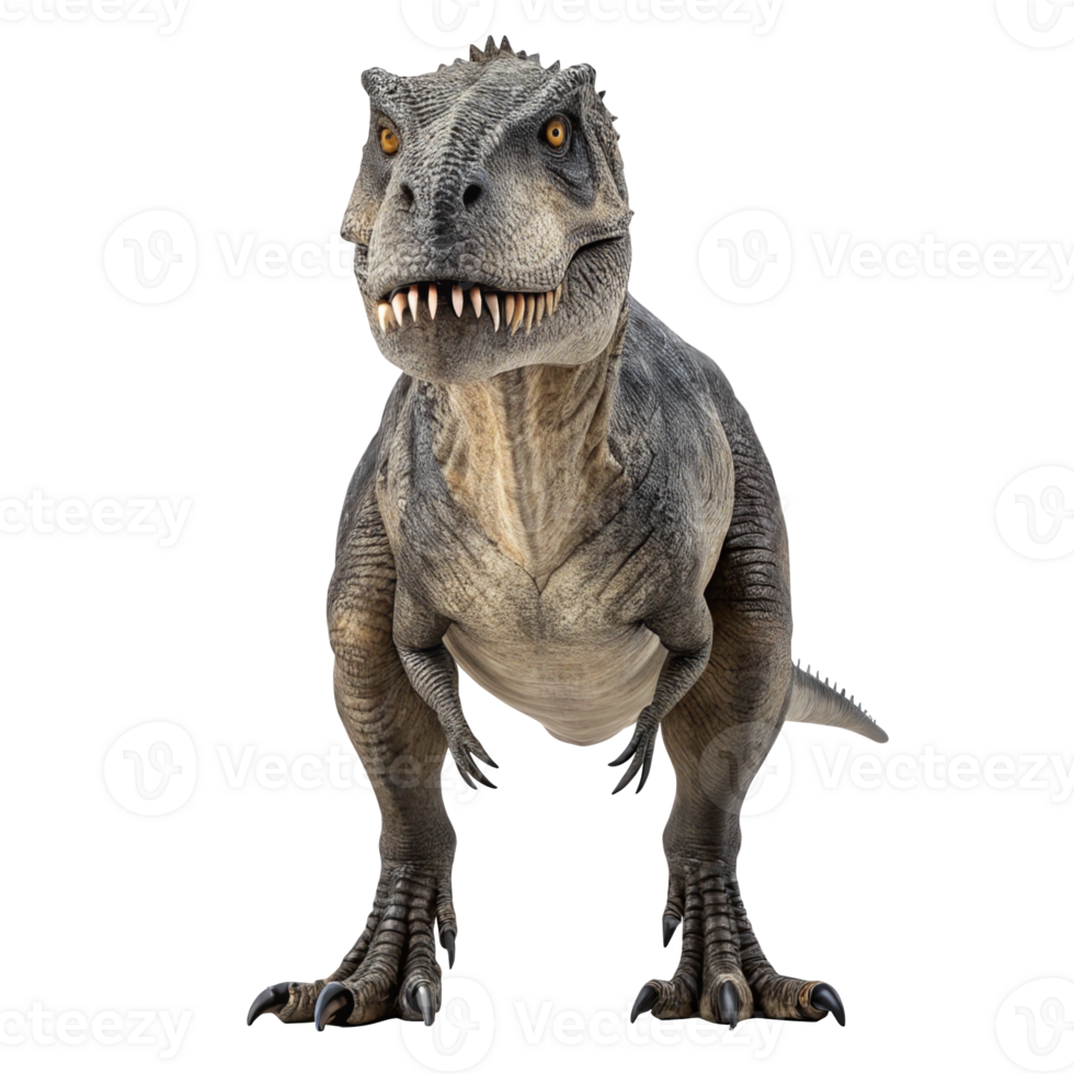 Allosaurus dinosaur standing and showing teeth on transparent background png
