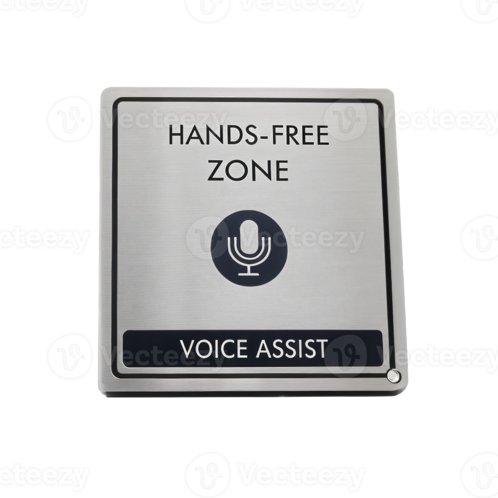 Hands free zone voice assist sign promoting modern communication on transparent background png