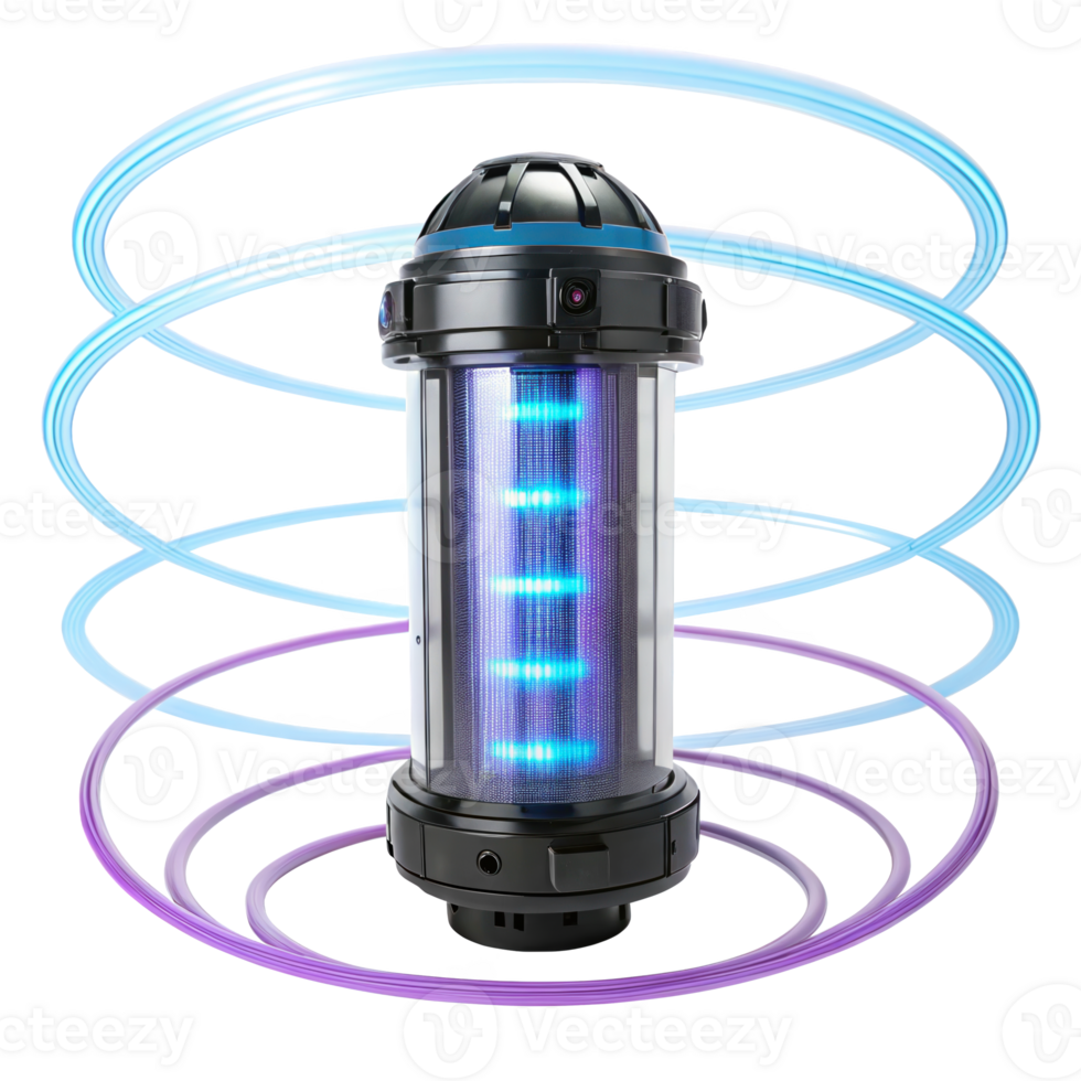 Antimatter containment pod with swirling energy on transparent background png