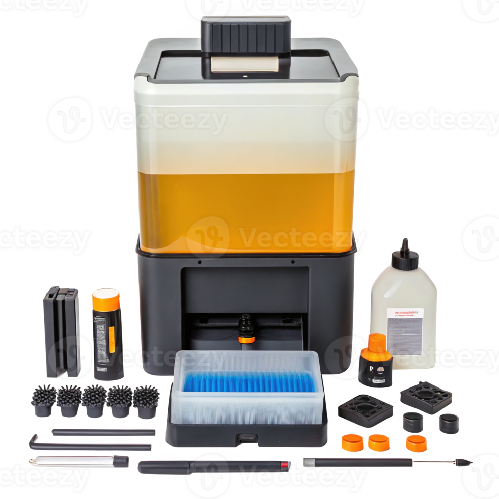 3d printer post processing soak station with accessories on transparent background png