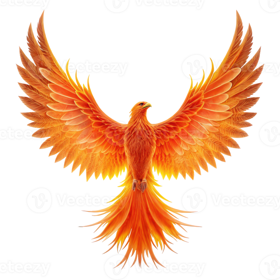 Majestic phoenix rising with fiery plumage on transparent background png