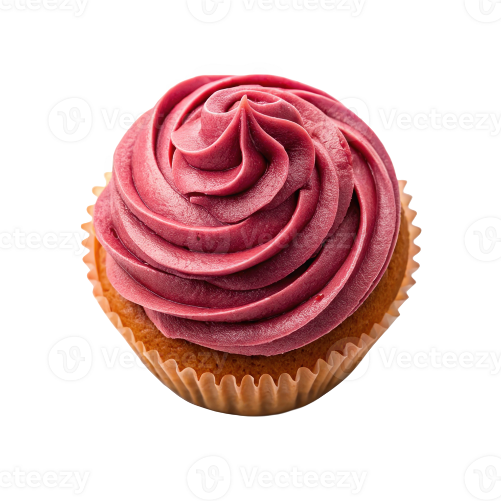 Delicious beetroot cupcake with vibrant pink frosting on transparent background png