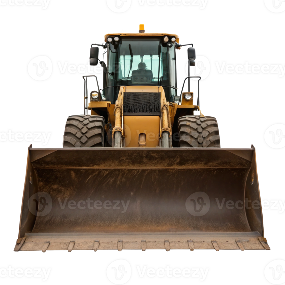 Front loader tractor showing bucket on transparent background png