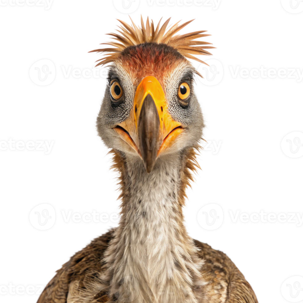 Secretary bird staring with intense gaze on transparent background png