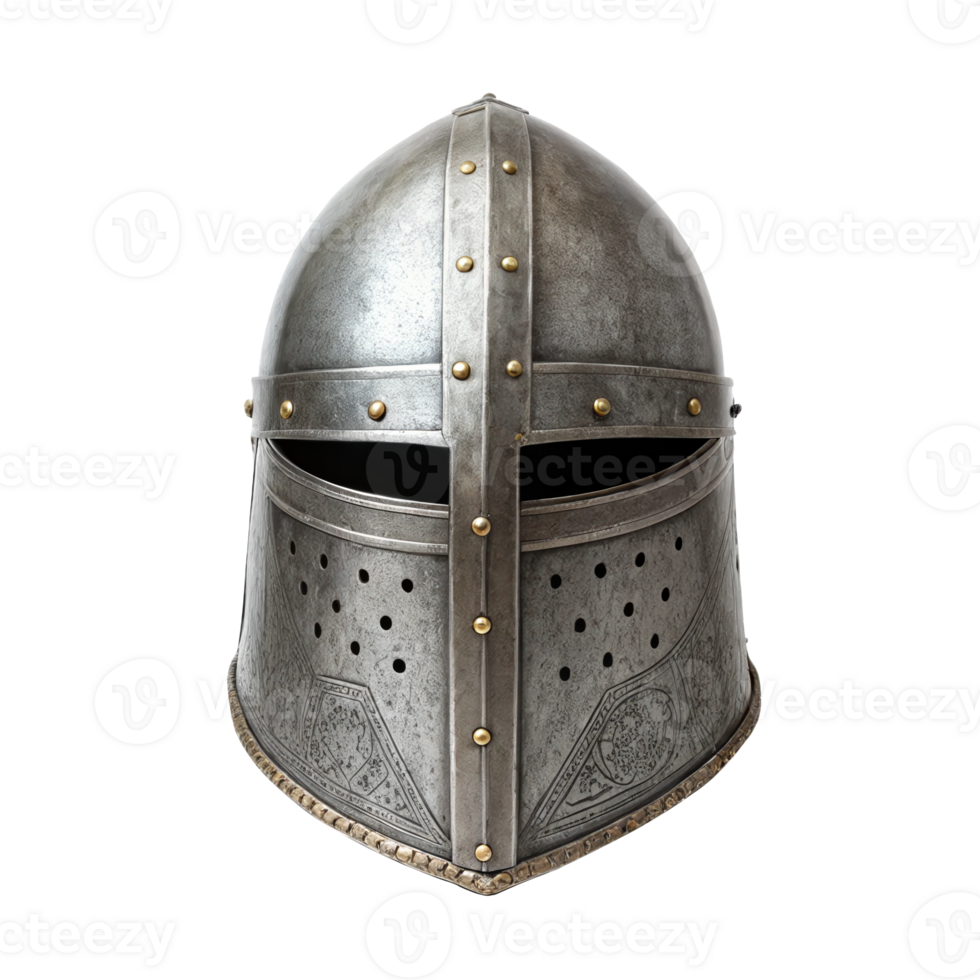 Medieval bascinet helmet with hinged visor isolated on transparent background png