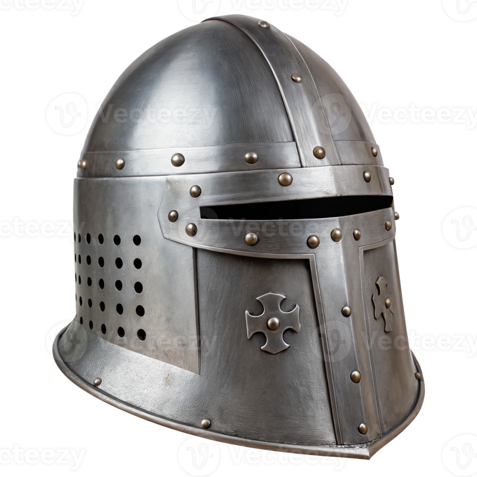 Medieval great helm bucket helm protecting showing crosses on transparent background png