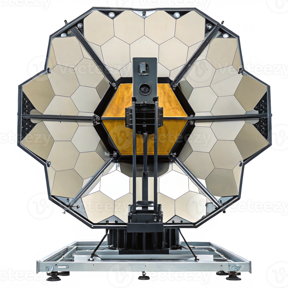 Giant space telescope unfolding mirror petals on transparent background png