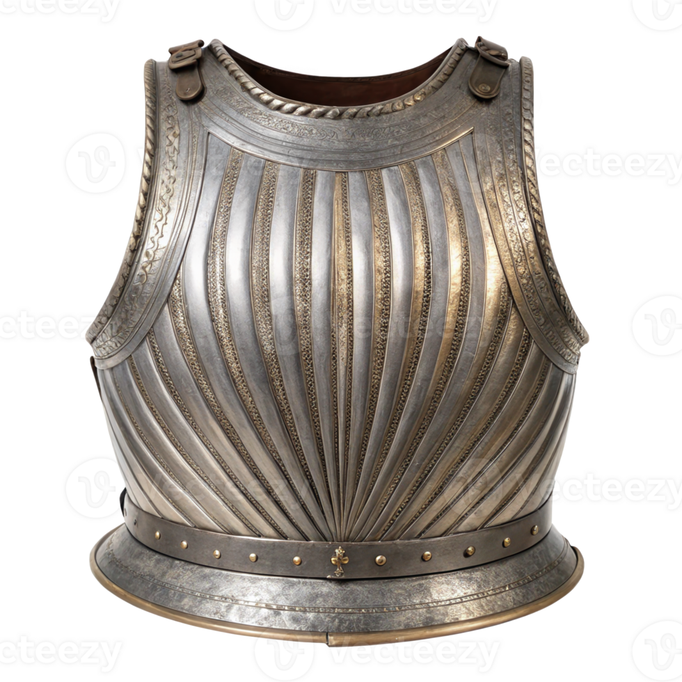 Dutch fluted cuirassier breastplate isolated on transparent background png