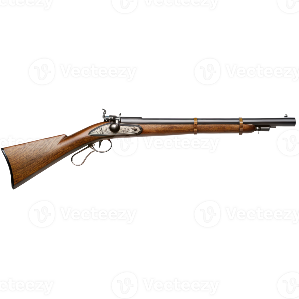 Antique matchlock arquebus rifle isolated on transparent background png