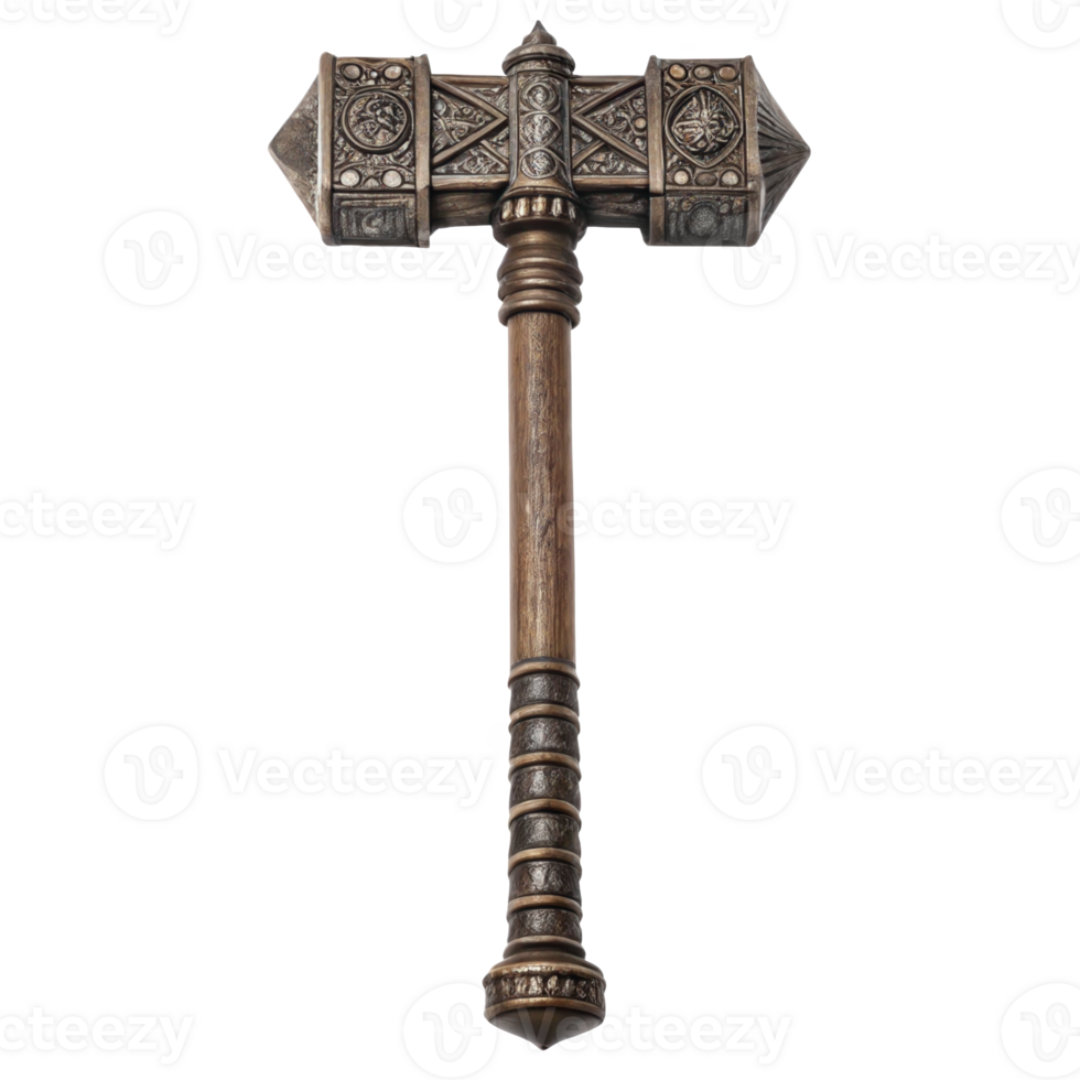 Ornate warhammer isolated on transparent background exhibiting fine craftsmanship png
