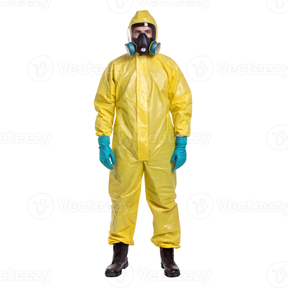 Hazmat technician wearing level a chemical suit on transparent background png