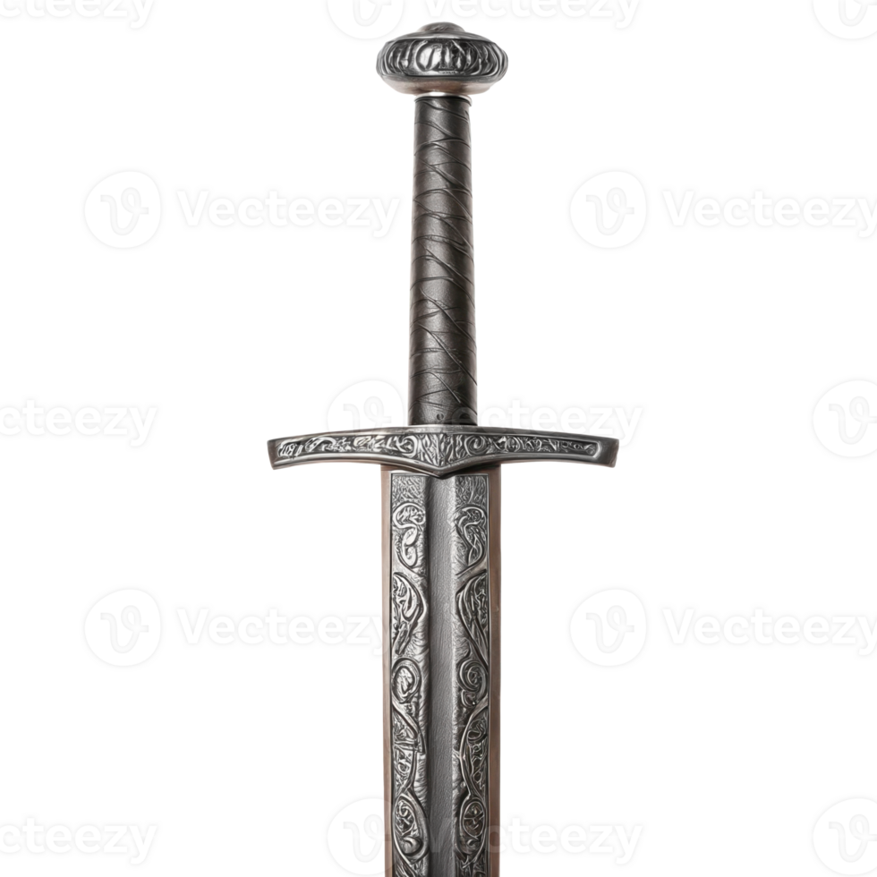 Viking pattern welded ulfberht sword on transparent background png