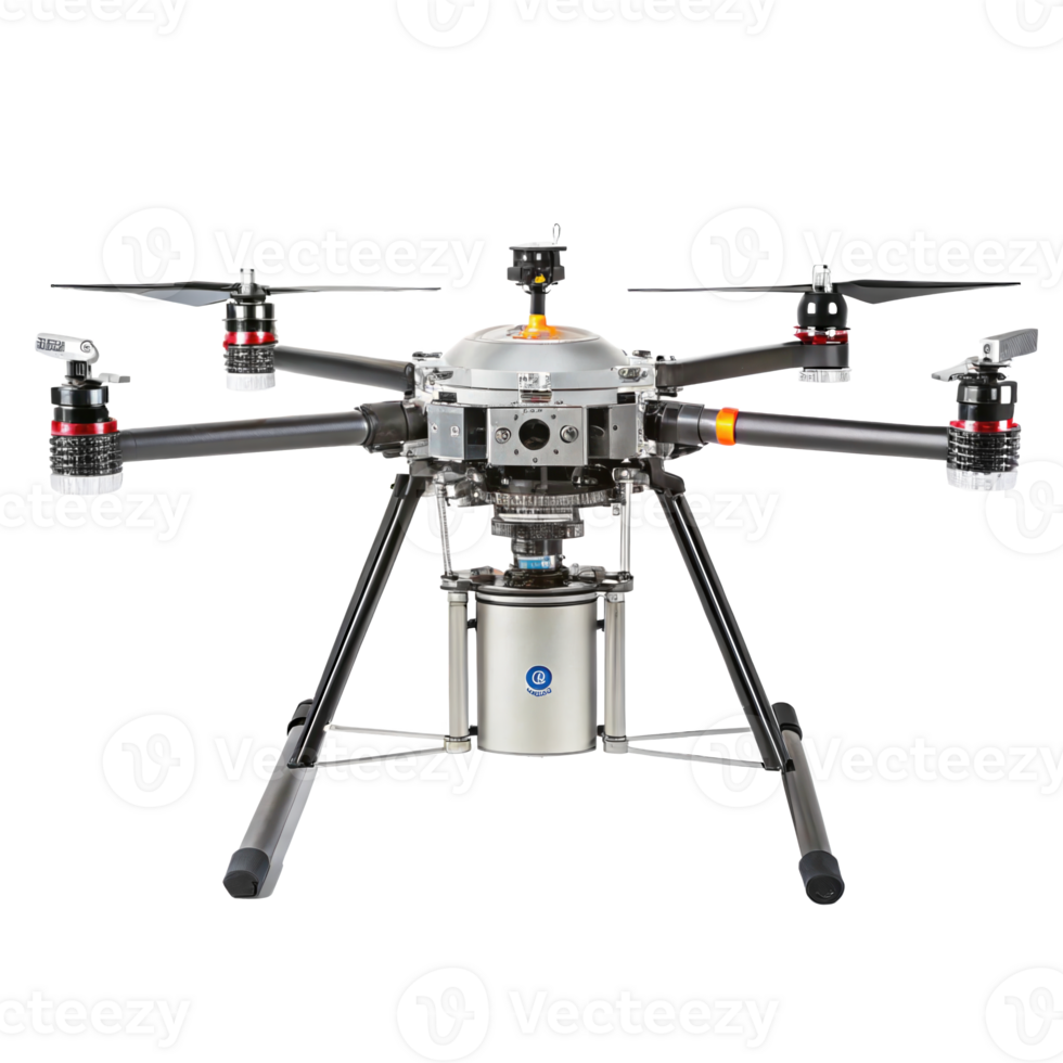 Exploration drone carrying sampling equipment on transparent background png
