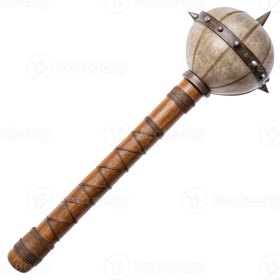 Mapuche clava stone head mace isolated on transparent background png