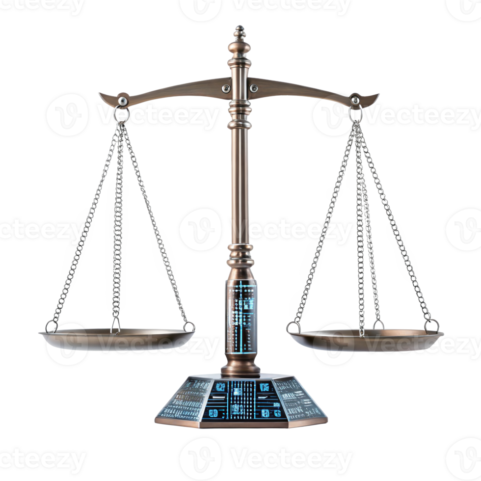 Balancing algorithm scales of justice displaying equilibrium on transparent background png