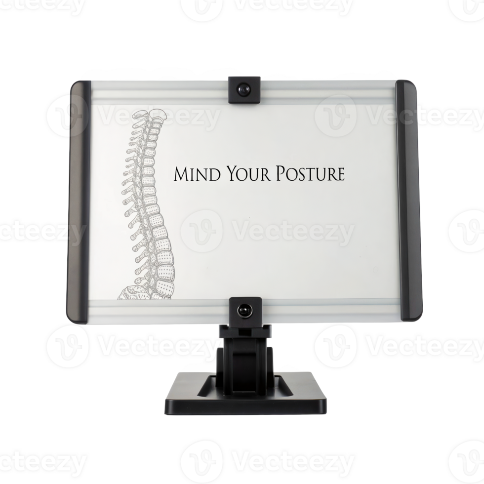 Ergonomic spine sketch on small display promoting posture awareness on transparent background png
