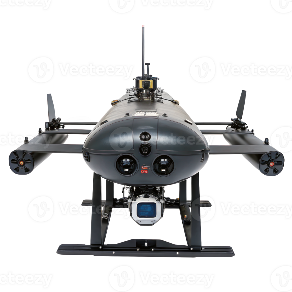 Tactical submarine drone firing detachable sensors on transparent background png
