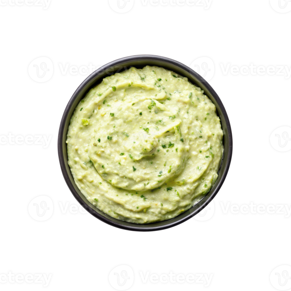 Bowl of black lime feta dip presenting a creamy texture on transparent background png