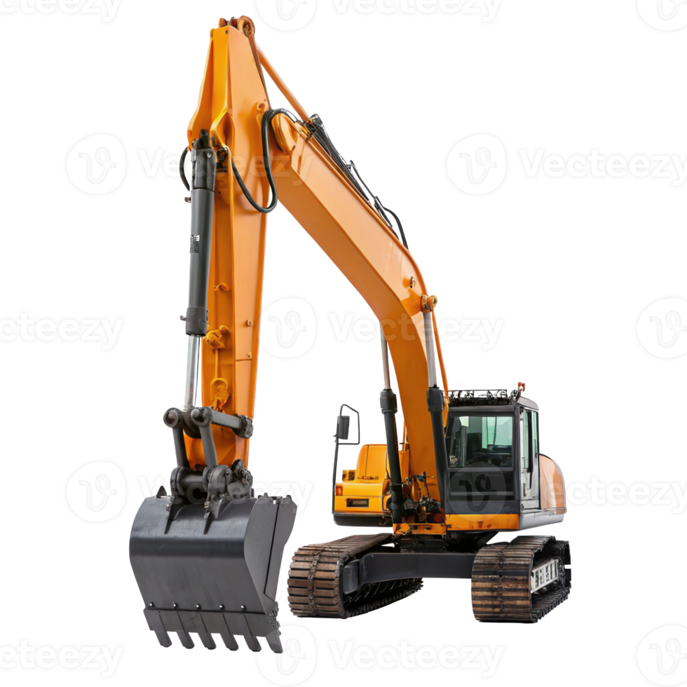 Long reach demolition excavator isolated on transparent background png