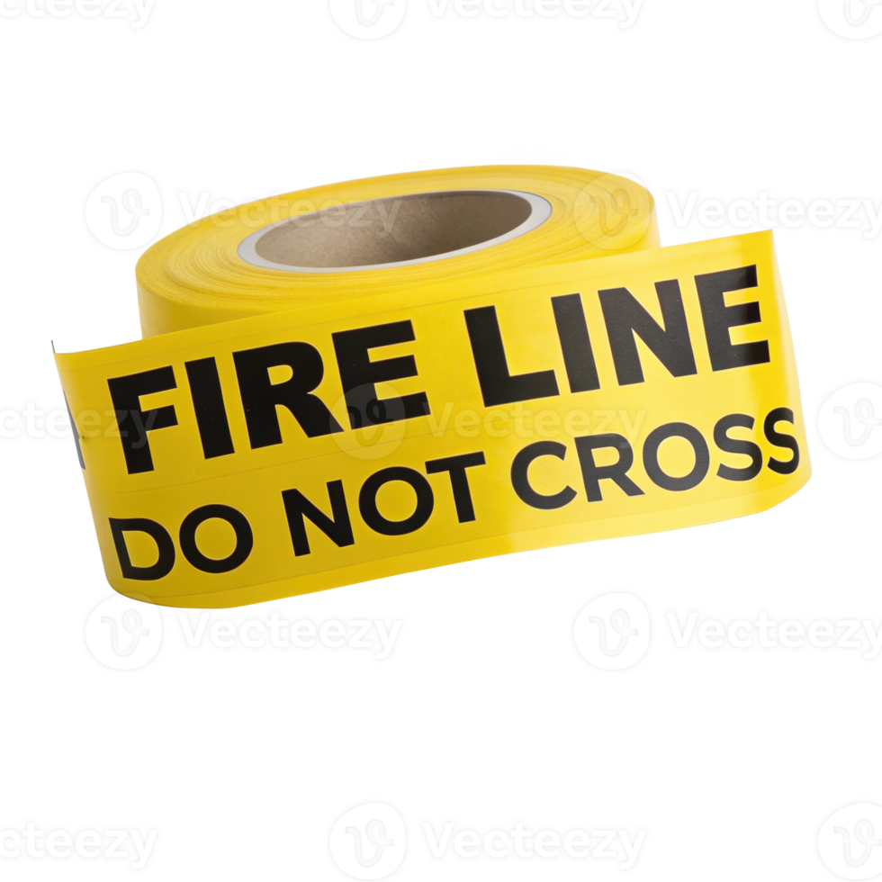 Yellow fire line do not cross tape roll on transparent background png