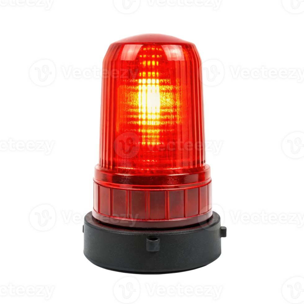 Red emergency rotating beacon flashing on transparent background png
