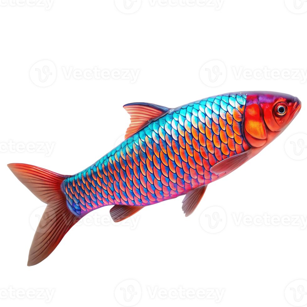 Neon koi carp swimming with digital pattern scales on transparent background png