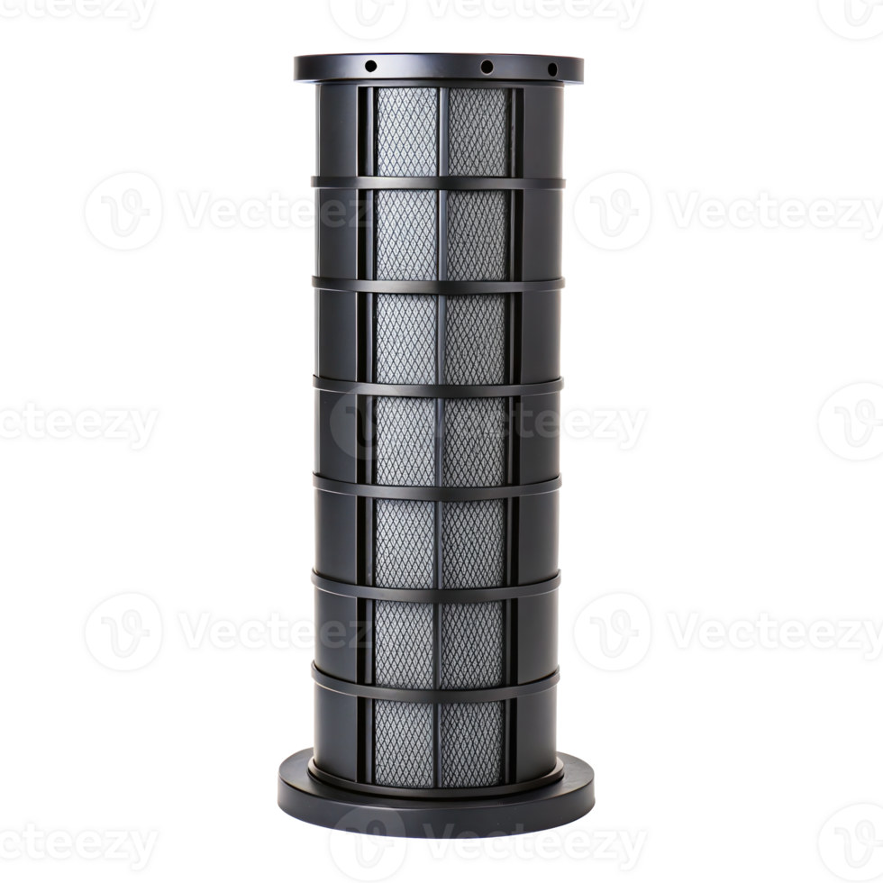 Carbon capture tower model with modular filters on transparent background png