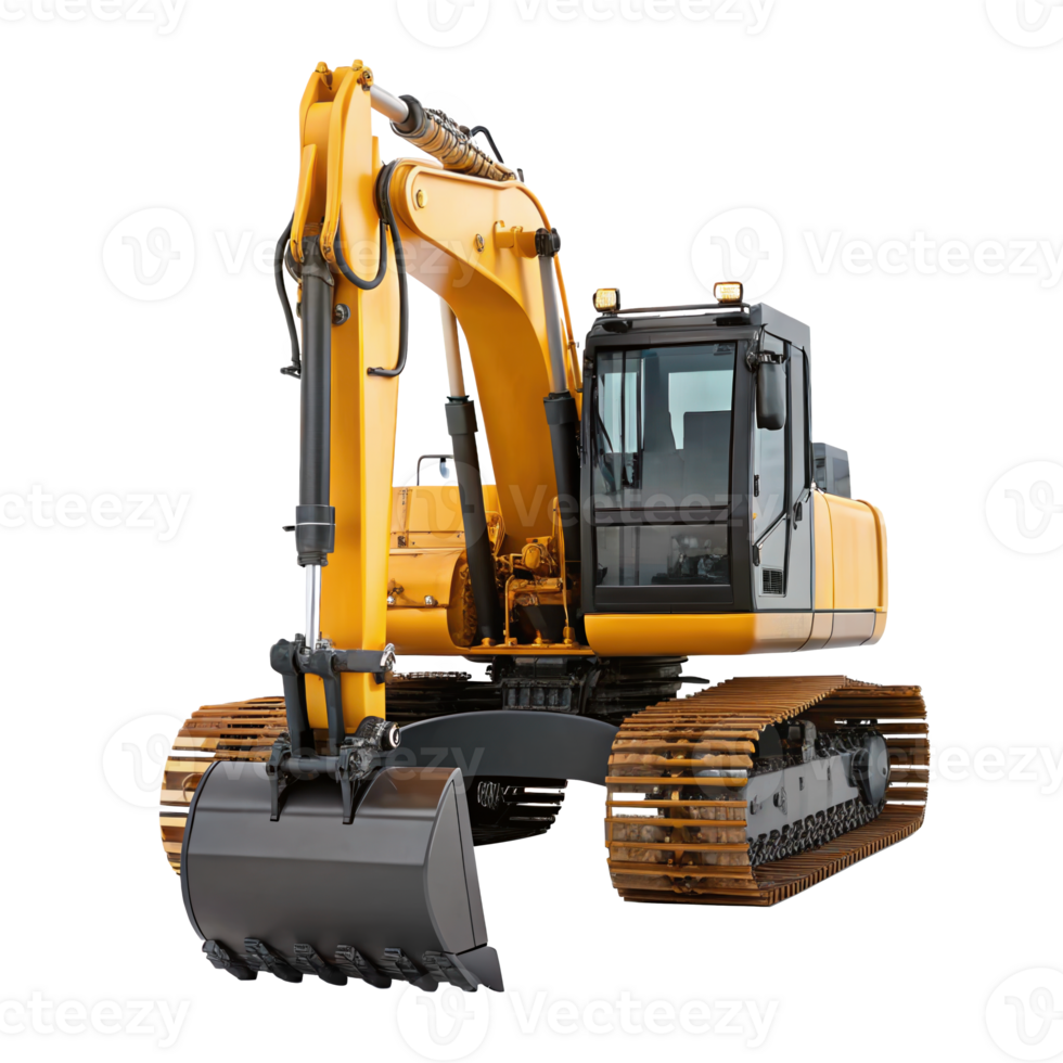 Yellow excavator isolated on transparent background for construction projects png