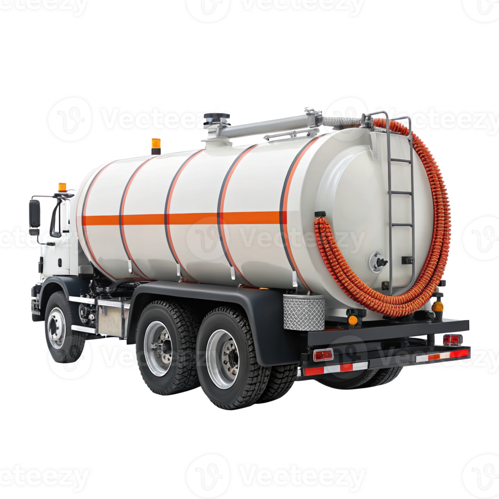 White vacuum truck tanker isolated on transparent background png