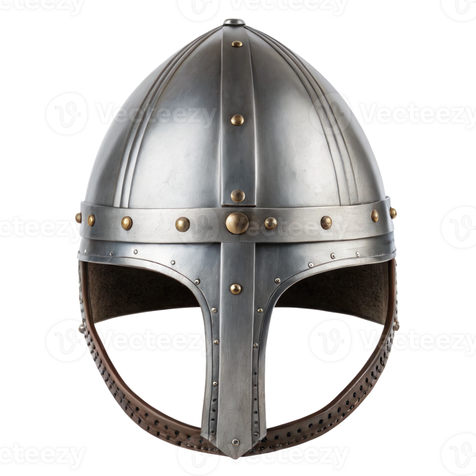 Norman conical nasal helmet protecting face on transparent background png