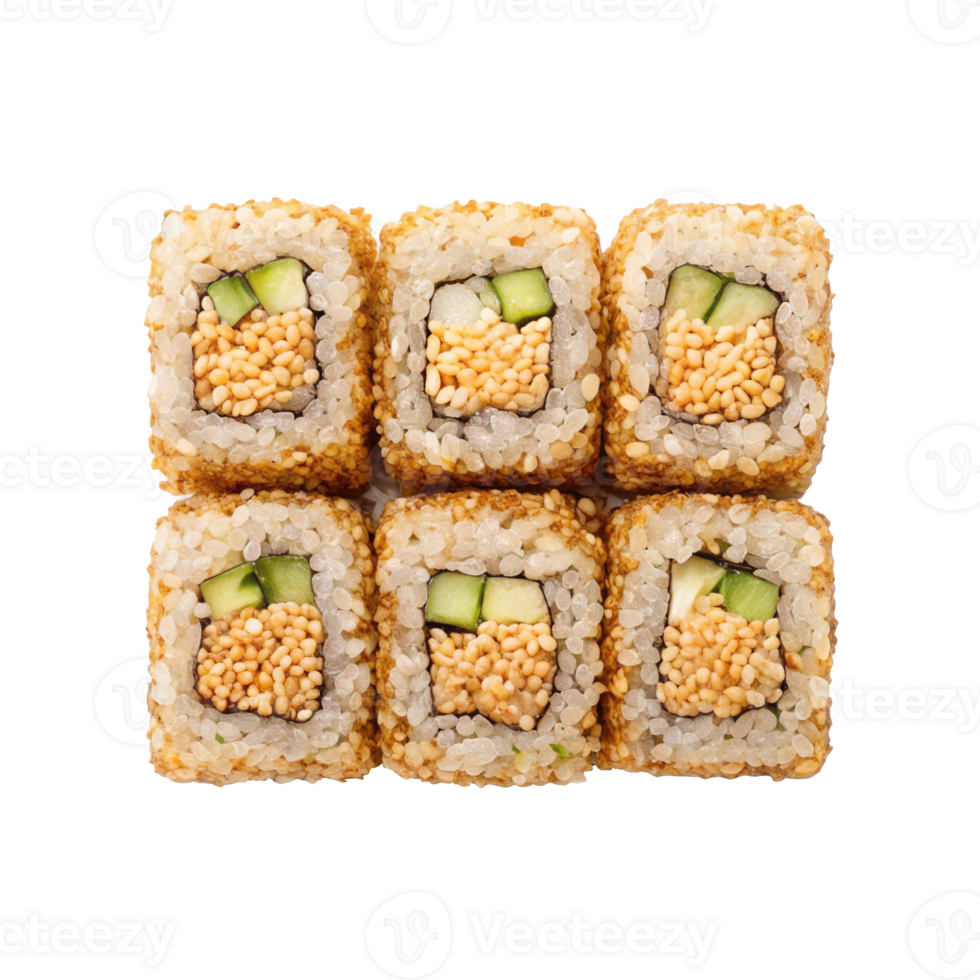 Quinoa sushi rolls with cucumber and sesame seeds on transparent background png