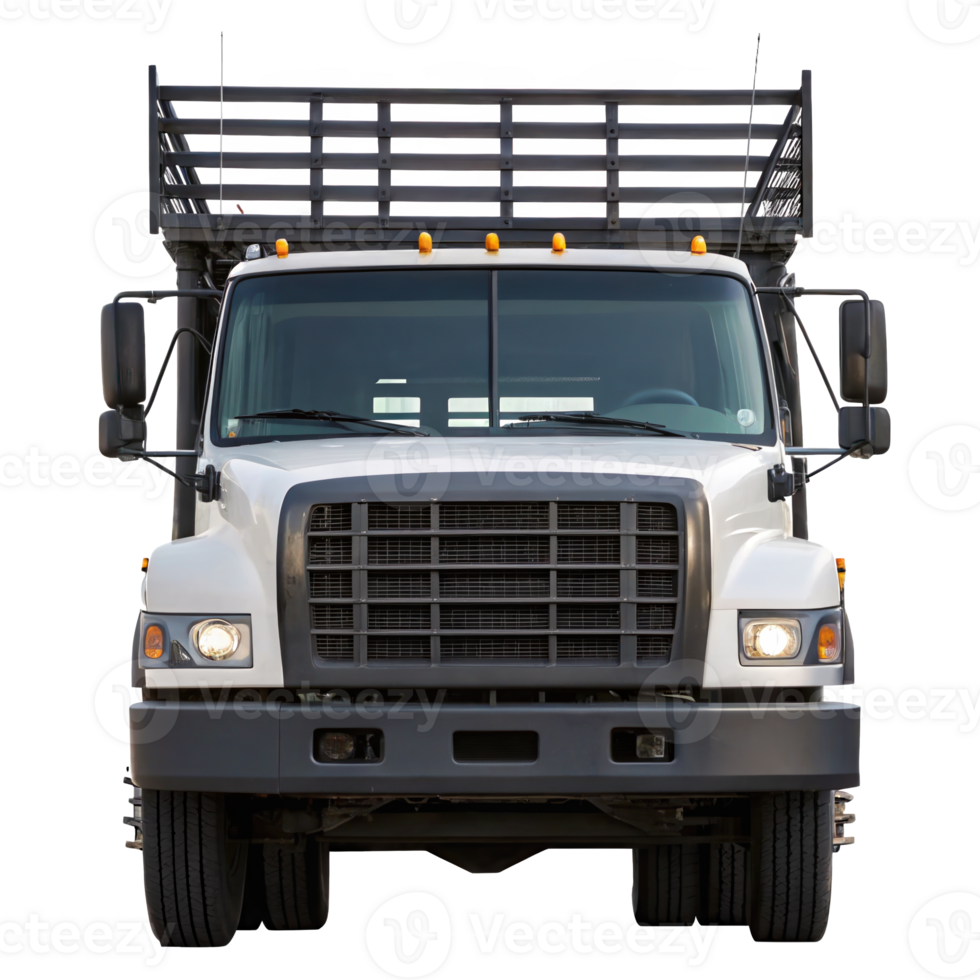 White flatbed stake truck isolated on transparent background png