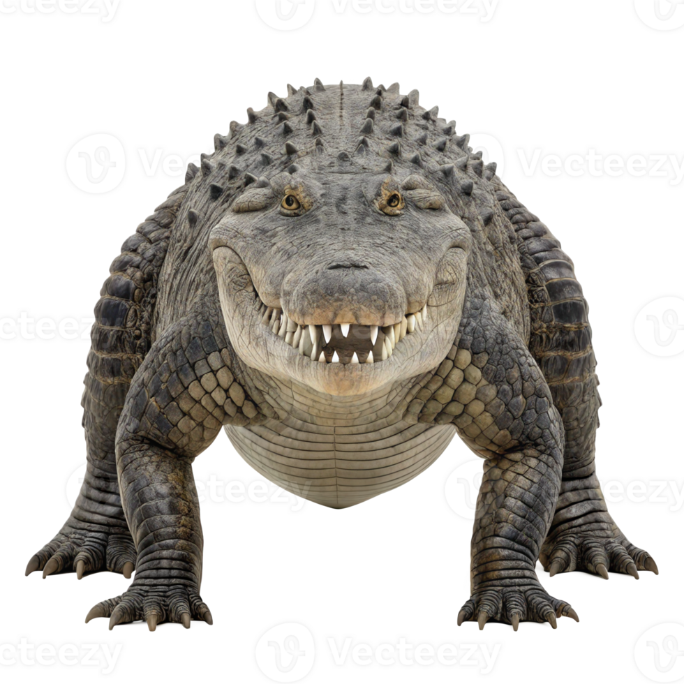 Purussaurus, miocene caiman crocodile walking isolated on transparent background png