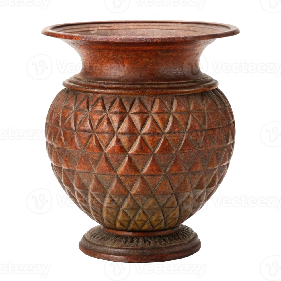 Old carved wooden vase isolated on transparent background png