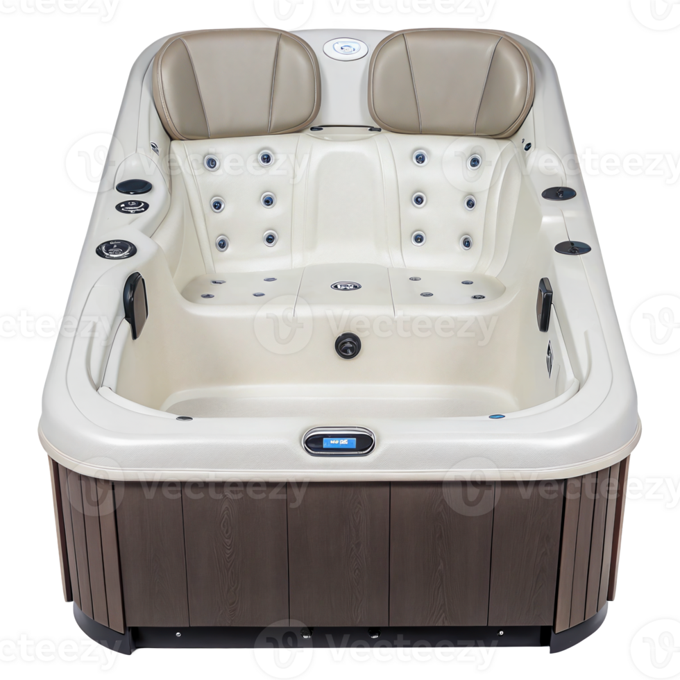 Modern beige whirlpool hot tub with two headrests isolated on transparent background png