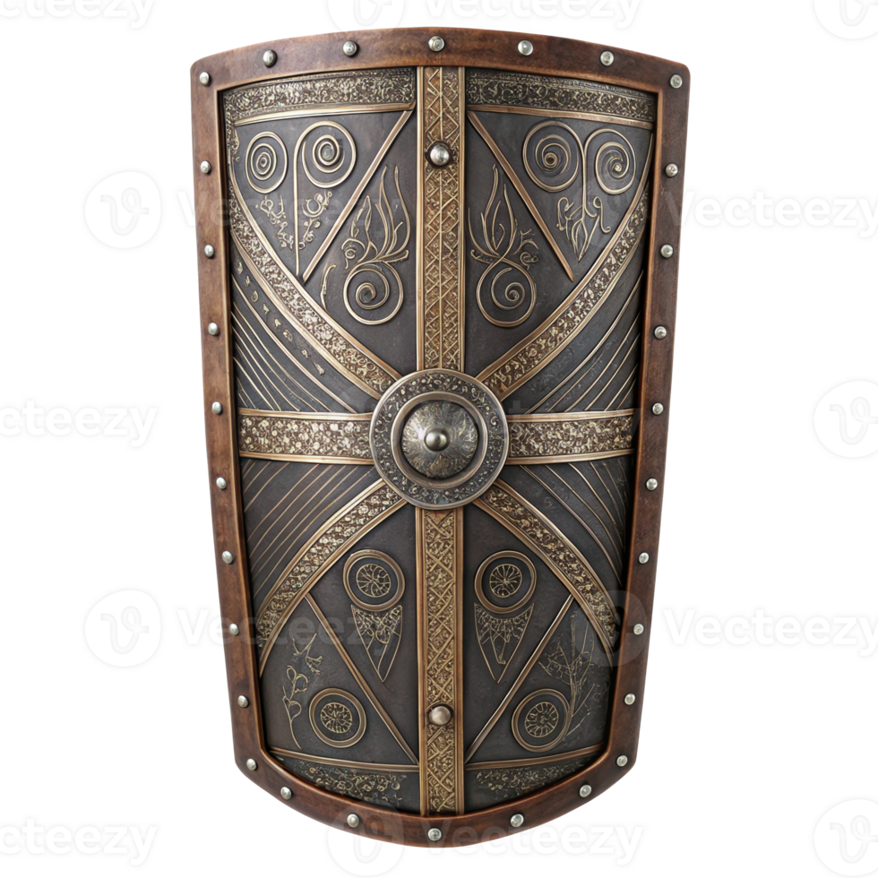 Roman scutum shield standing upright on transparent background png