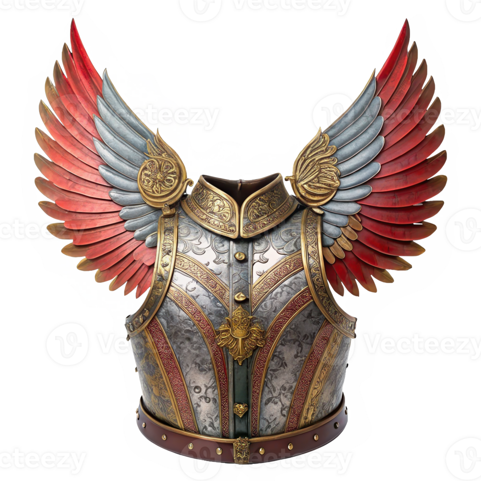 Winged hussar armor chest plate with decorative wings on transparent background png