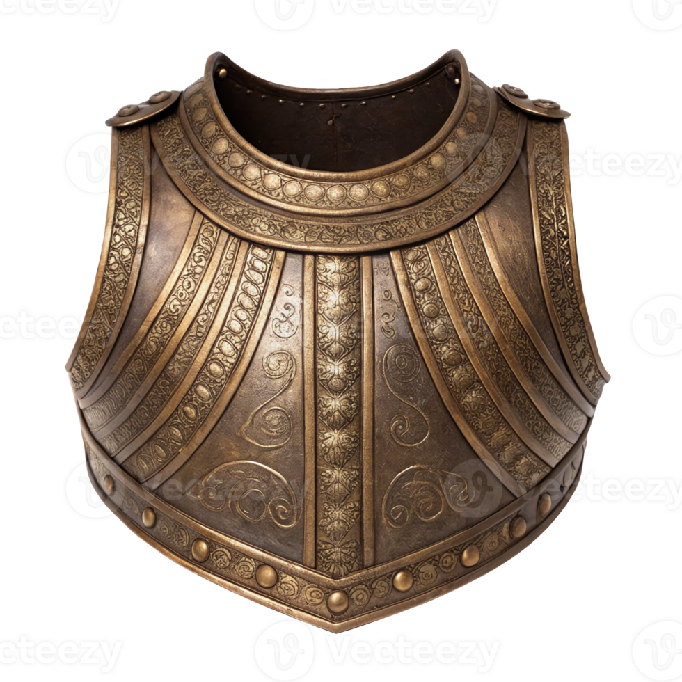 Ancient engraved metal breastplate on transparent background png