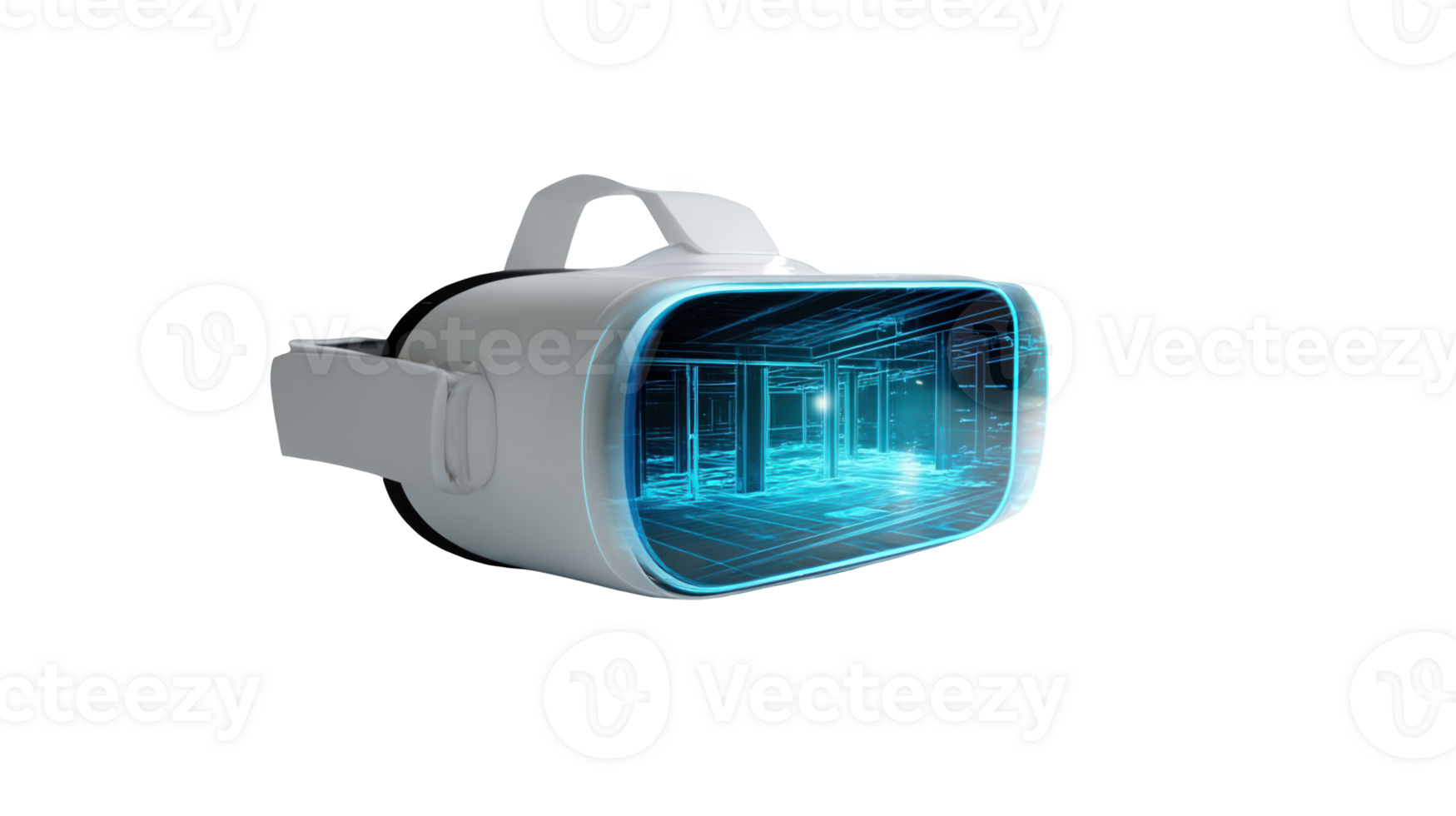 Virtual reality headset showing a building wireframe on transparent background png