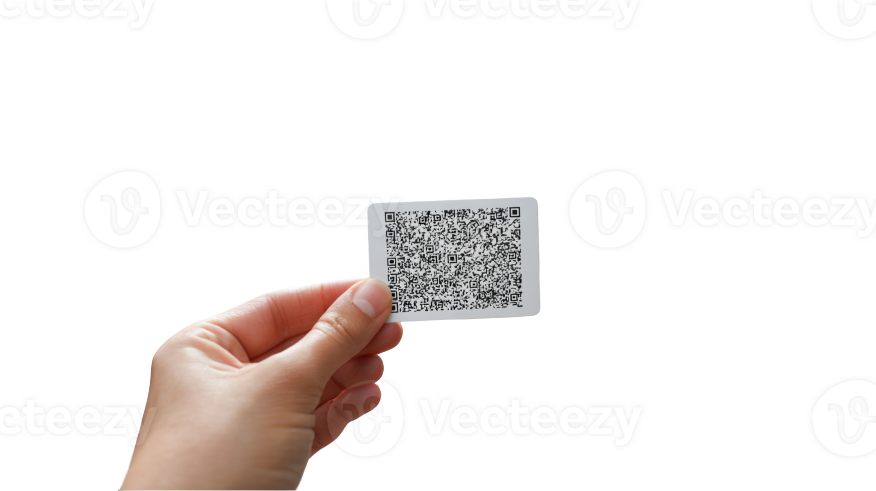Hand holding qr code card on transparent background png