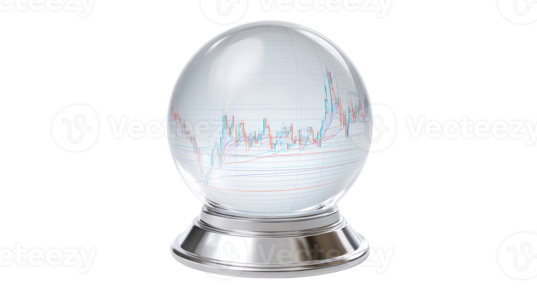 Crystal ball showing growing stock market graph on transparent background png