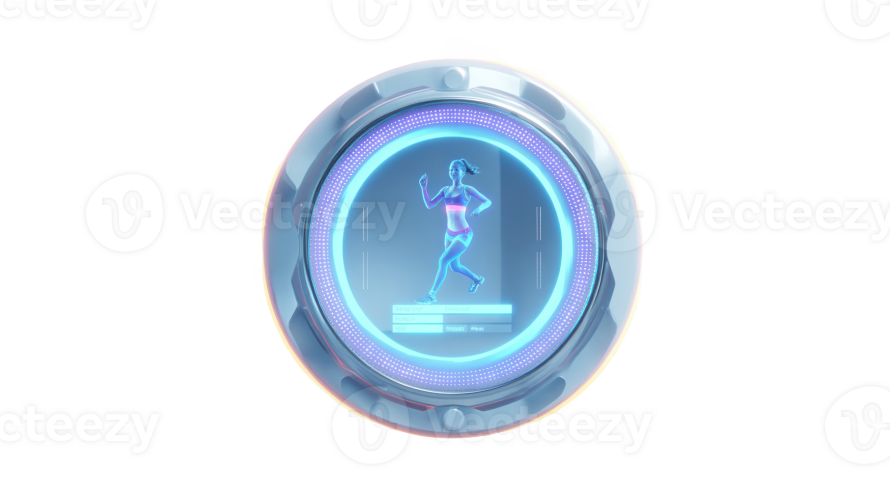 Holographic fitness tracker displaying woman running on transparent background png