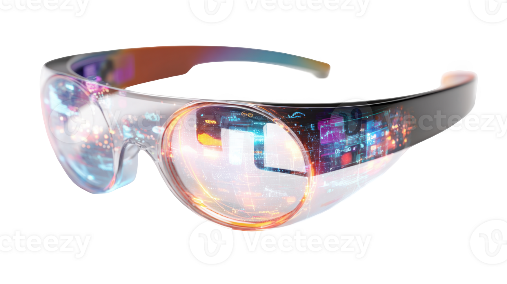 Futuristic smart glasses displaying interactive data on transparent background png