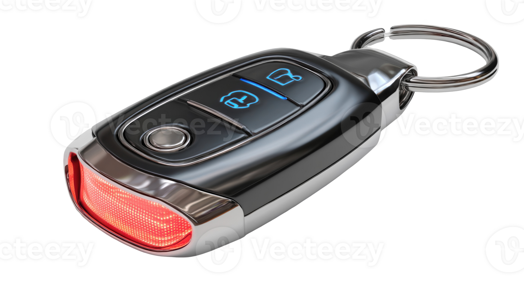 Futuristic car key fob glowing with led light on transparent background png
