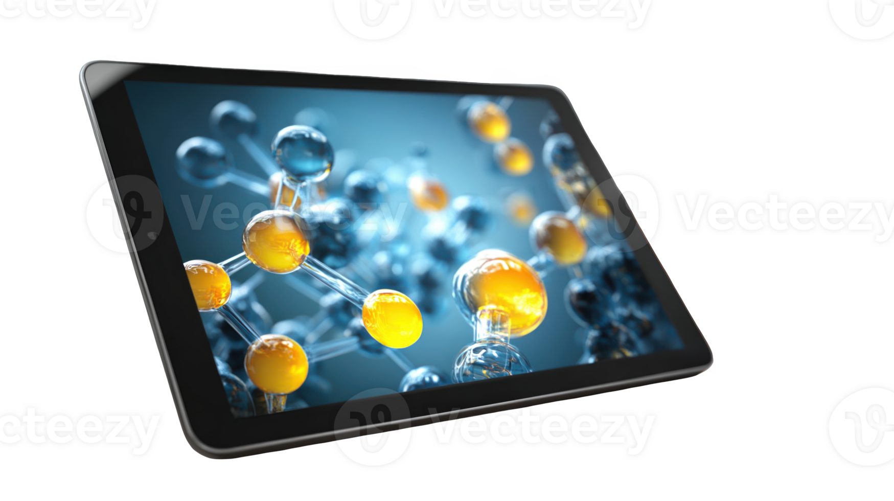 Modern tablet showing 3d molecular structure on transparent background png
