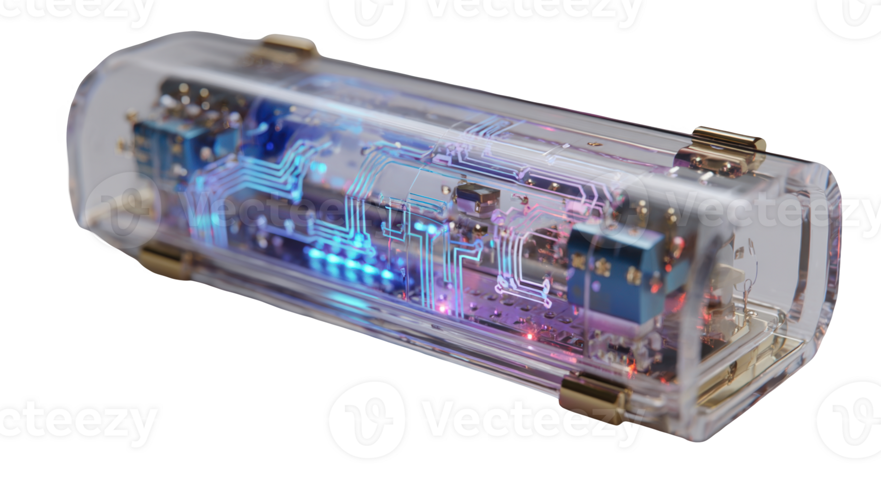 Sleek transparent electronic device with glowing circuitry on transparent background png